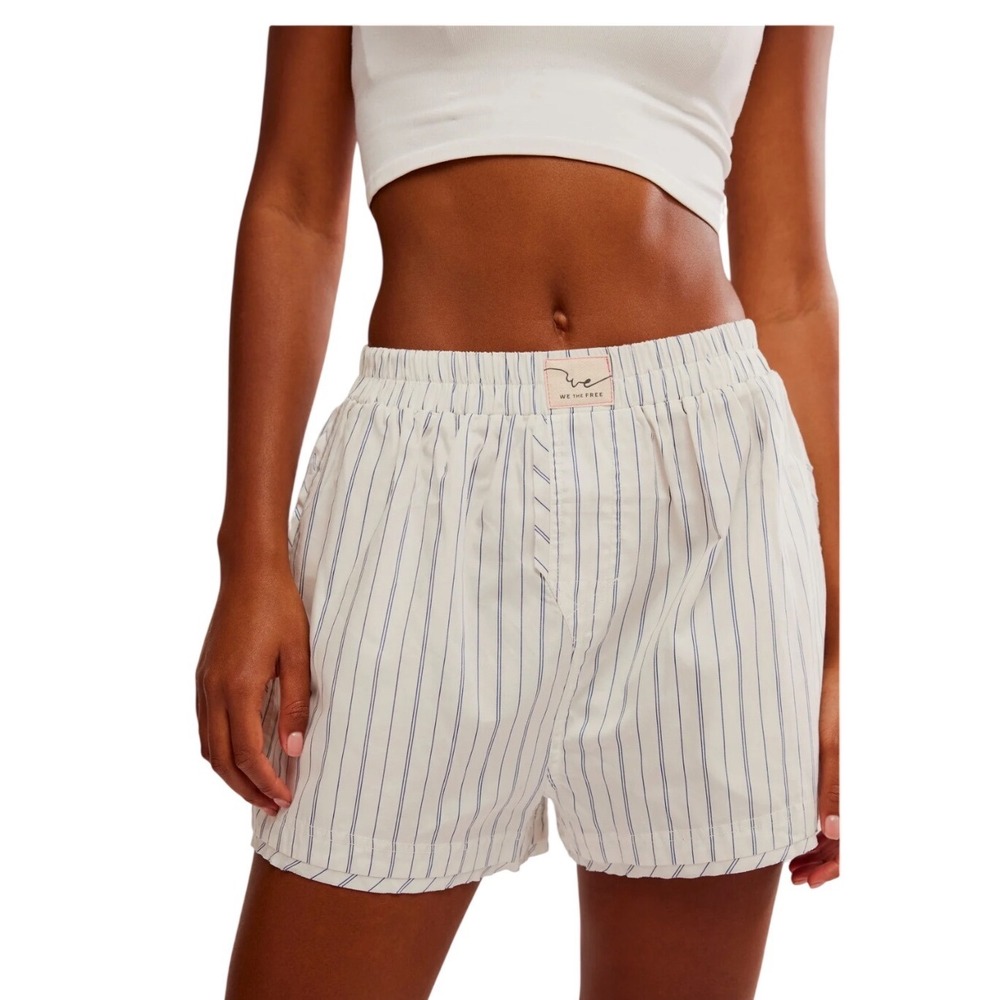 Free People We The Free Day To Day Boxer Shorts Ivory Blue Stripe Coastal